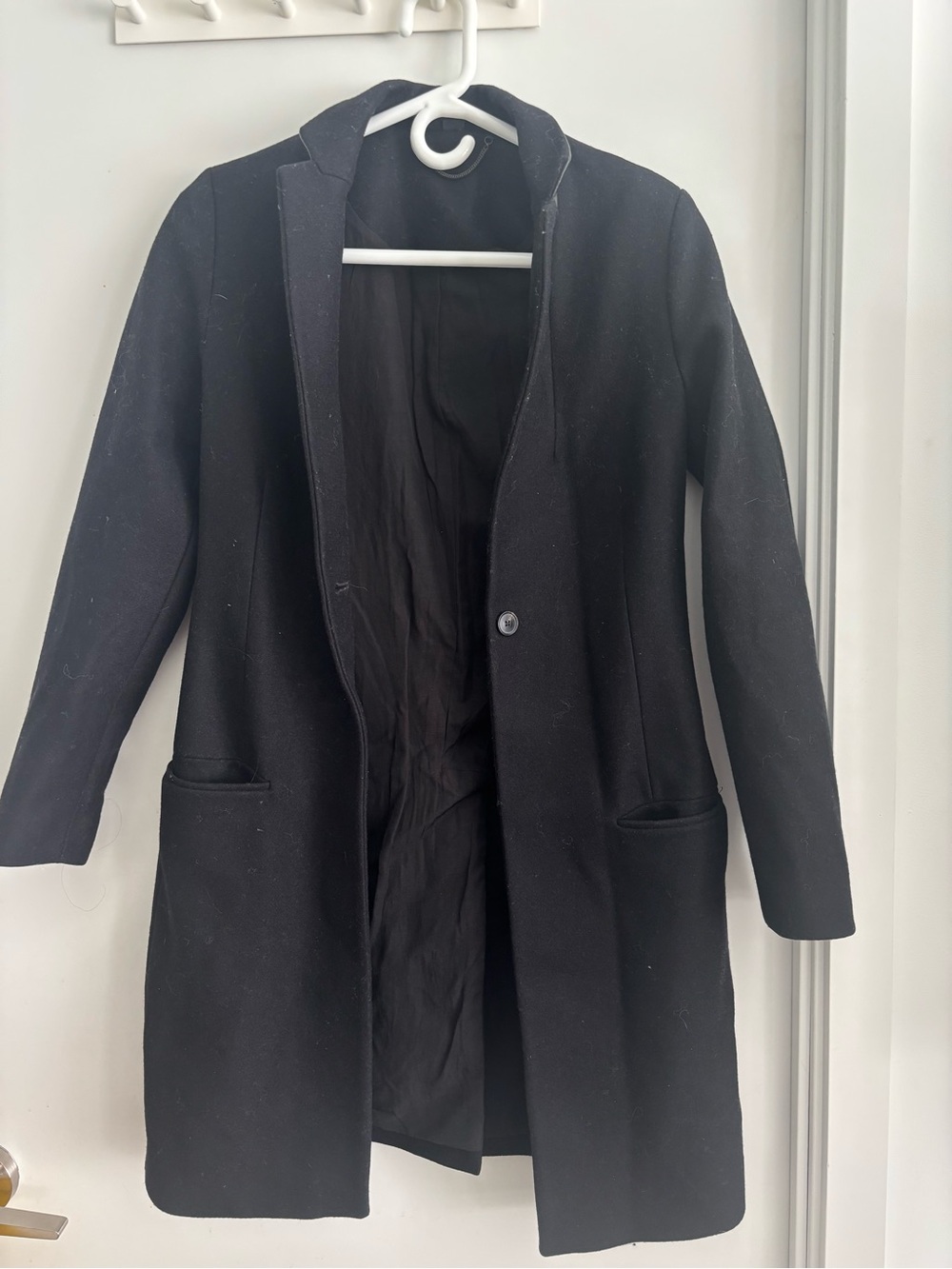 ALLSENSE Black Wool Blend Coat with leather details – Size 2